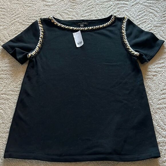 NWT Banana Republic Top Black White Gold Rope Trim Short Sleeve Small - Picture 7 of 9